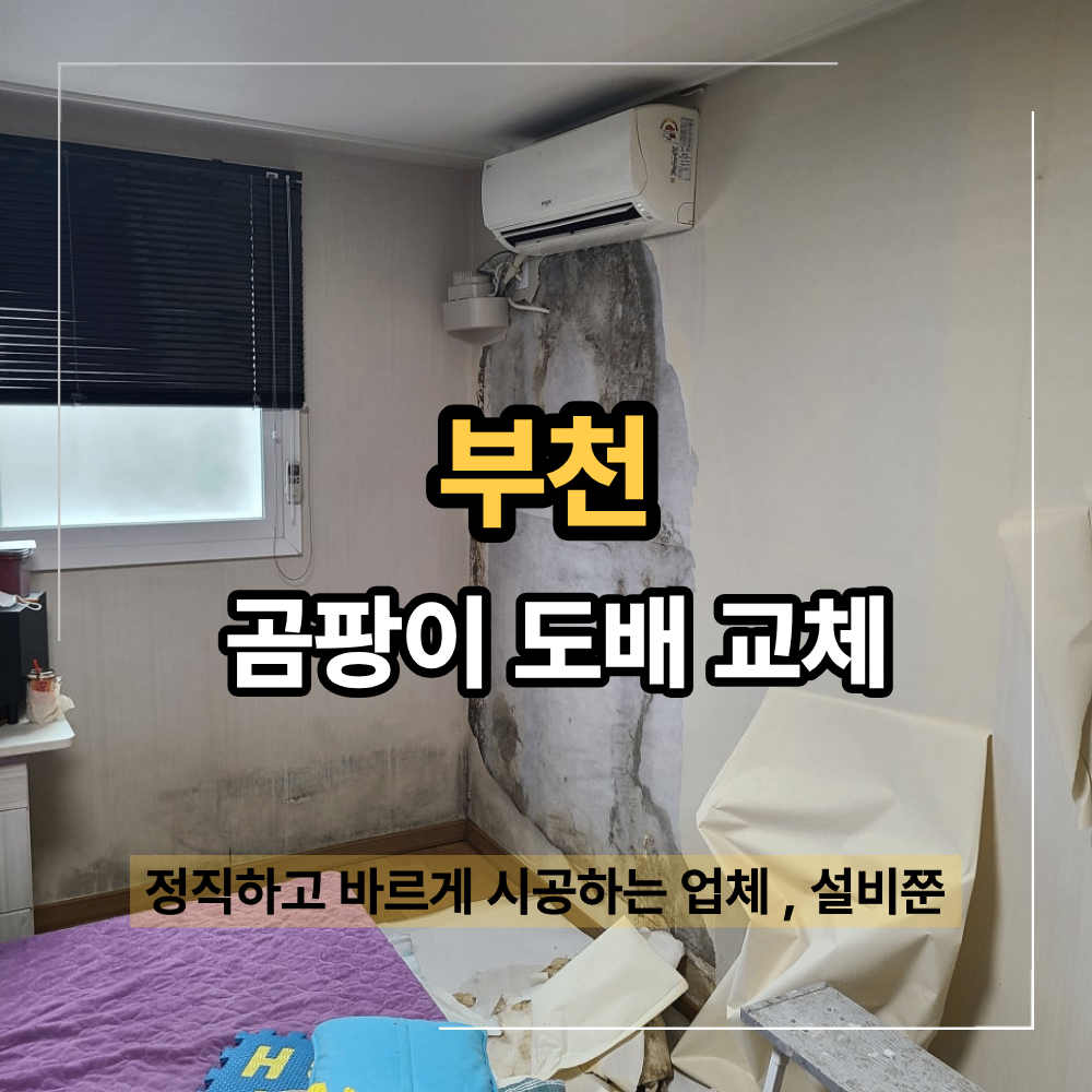 부천 도배 곰팡이 벽지 제거 에어컨 펌프 누수 후 한면 실크도배